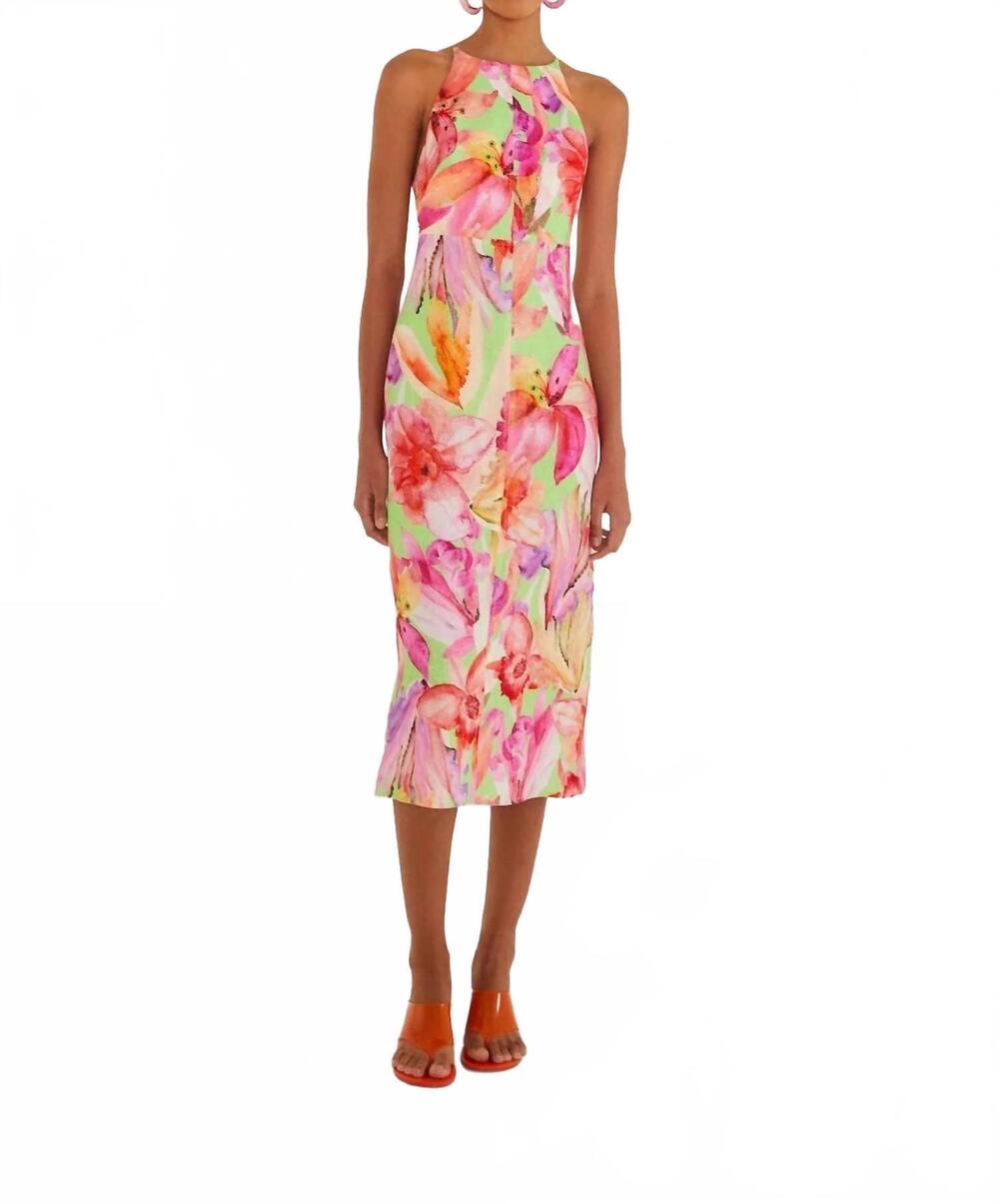 NEW FARM RIO women's artsy midi dress in flora green